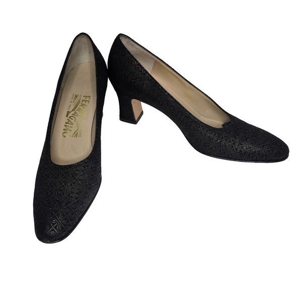 Salvatore Ferragamo Shoes - Salvatore Ferragamo Gold Black Floral Women's Pumps Heels Size 6 AAA